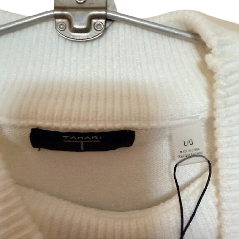 Tahari Women L/G White Black Stripe Mock‎ Neck Long Sleeve Sweater Knit Top - Picture 9 of 9